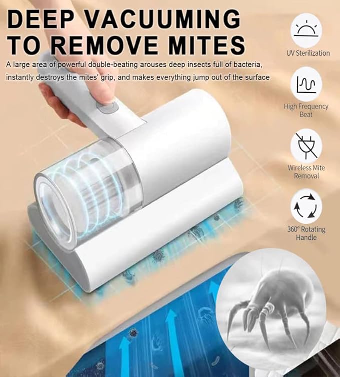 Portable Dust Suction Mites Remover Handheld Wireless Vacuum Cleaner Rechargeable Dust Remover Brush